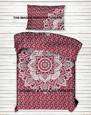 Cotton Mandala Maroon Twin Bed sheet Indian Tapestry Ombre Decorative Blanket - Image 1 of 4