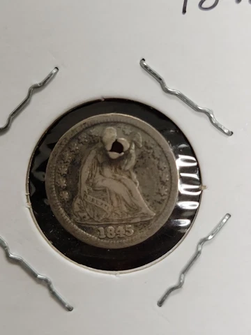 1845 Seated Liberty Half Dime 5C NICE DETAIL with Hole Cover