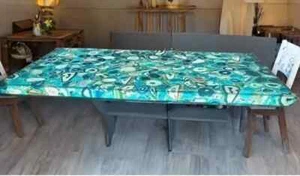 Blue Agate Lit Dining Table Top, Center Office Agate Table Decor Furniture - Picture 1 of 7