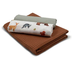 Set 1x Waffelstoff + 2x Baumwollstoff je 0,5m x 1,5m Stoffpaket Waldtiere Set 70 - Bild 1 von 7
