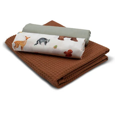 Set 1x Waffelstoff + 2x Baumwollstoff je 0,5m x 1,5m Stoffpaket Waldtiere Set 70 - Bild 1 von 4