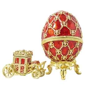 Huevo de cristal de Pascua Red Coronation Fabergé con mini caja de baratijas coleccionable Coach  - Imagen 1 de 3