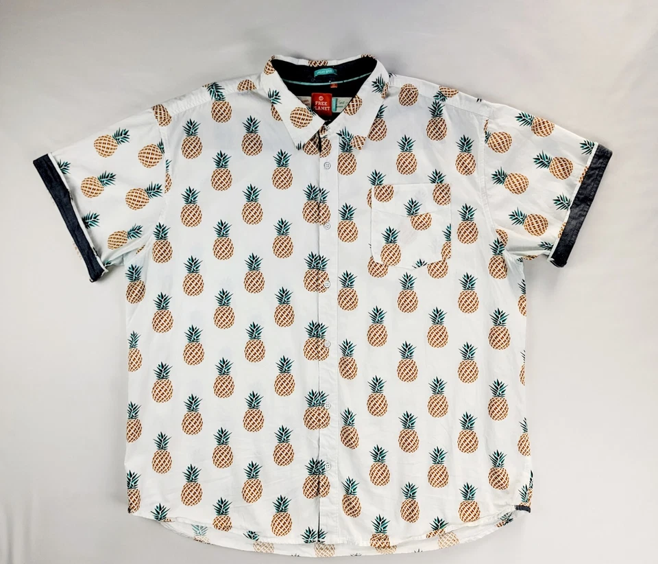 Free Planet Shirt Mens 3X Button Up Short Sleeves Pockets Pineapple  Print - Image 1 of 4