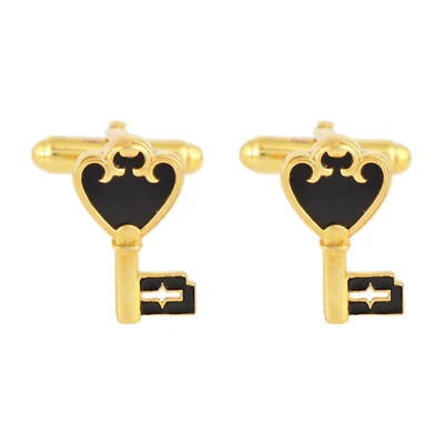 Gemelos chapados en oro amarillo plata esmalte ónix negro joyería para hombre Foto 1 de 4