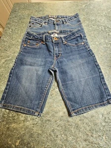 LEVI'S SHORTS girls size 10 REG lot of 2 blue stretch denim Biker length - Picture 1 of 6