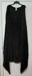 Halloween Costume Black Velvet DRESS ONLY Greek Gold Trimmed Sleeves Sz Up To 16 - Picture 1 of 11