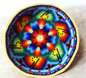 Amazing Glass Beaded Gourd Bowl~ Handmade in Mexico ~ 4 3/4 " Dia ~ L@@K! - Picture 1 of 3