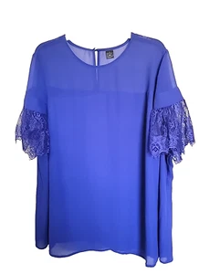 Worthington Womens Purple Lace Flutter Sleeve Sheer Top Plus Size 2X Casual - Picture 1 of 4