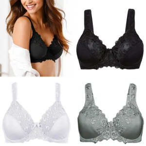 Plus Size Women's Full Coverage Underwired Non-padded Soft Cups Lace Bra BCD/FGH - Picture 1 of 28