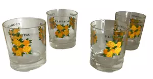 Set Of (4) Vintage Florida with Oranges Clear Whiskey Low Ball Glasses 1980's - Picture 1 of 3