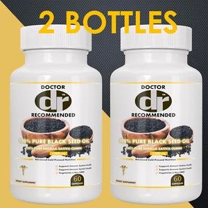 2 Natural Black Seed Oil Capsules 100% Cold Pressed - Immune Support, Detox Aid - Picture 1 of 8
