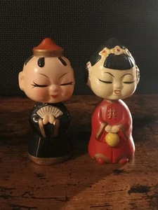 Vintage 1950's Pair Japanese Oriental Nodders Bobblehead Man Woman Couple Japan - Picture 1 of 6
