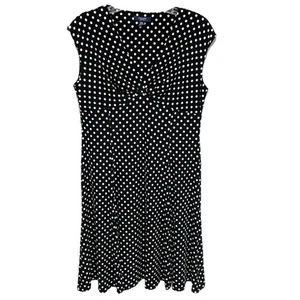 Chaps Babydoll Polka Dot Mini Dress Size XL Petite Black Retro Shoulder Pads - Picture 1 of 5