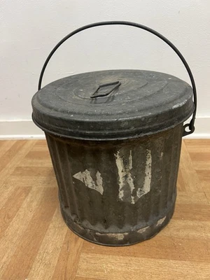 Винтажный колесный МУСОРНЫЙ БАК с крышкой отходы оцинкованный промышленный примитивный металлический пепел - Изображение 1 из 4