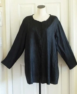 Eileen Fisher 100% Silk Pewter Black Fully Pintuck LS Button Tunic 1X 54"B $328 - Picture 1 of 14