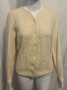 Rare Vintage Club Classic 8 Cream Faux Pearl Angora Cardigan Sweater Academia - Picture 1 of 7