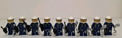 Lego 9 Police Assorted Minifigures Lot W Radio & Cuffs Flight Suit Badge Pattern - Image 1 of 4