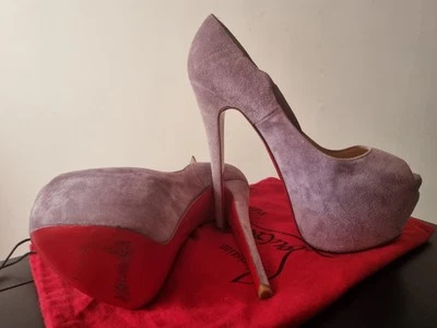 Christian Louboutin Lila Gamuza Narciso Abierto Peep Toe EU 39.5 UK 6.5 Tacones Raros Foto 1 de 4