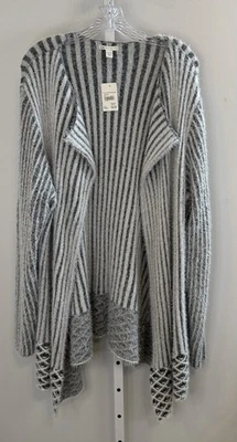 Cárdigan Suéter Cato Plus 22/24W Tejido Frente Abierto Gris Blanco Manga Larga Boho Foto 1 de 4