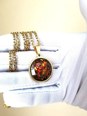 Colgantes de ópalo ópalos de resina de fuego rojo de 18 quilates, acero inoxidable chapado en oro 2 tamaños Foto 1 de 4