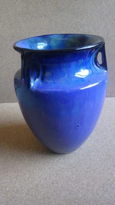 ANTIQUE FULPER ART DECO POTTERY 3 HANDLED BLUE FLAMBE BULLET VASE #530 - Image 1 of 4