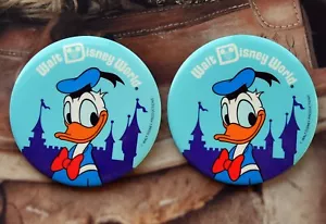 TWO Vintage Walt Disney World Donald Duck Buttons. Cinderellas Castle. - Picture 1 of 4