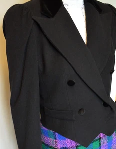 Vintage LAURA ASHLEY Victorian Riding Jacket Wool Velvet S 6 10 Black Bridgerton - Picture 1 of 18