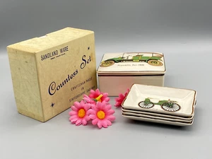 Vintage Porcelain Box with 4 Pin Dishes Boxed Car Design Staffordshire - Picture 1 of 10