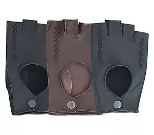 GUANTES DE CONDUCCIÓN DE CUERO UNISEX MEDIO DEDO CHOFER MODA GUANTE ESTILO POLICÍA - Imagen 1 de 6