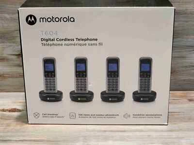NEW Motorola T604 Dark Grey Digital Cordless Phone System 4 Handsets Office  - Image 1 of 4
