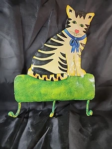 Metal Folk Art Cat Wall Hanging/3 Hooks. SS - Picture 1 of 7