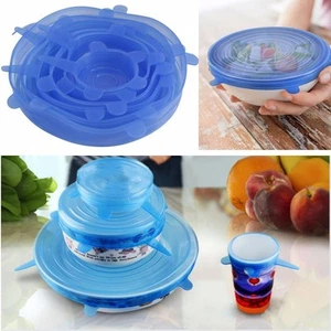 Silicone Stretch Lids Cover Multi Size 6 pack Reusable Food Seal Wrap Six - Picture 1 of 8