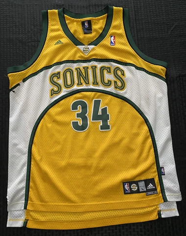 Ray Allen Seattle Sonics Vintage Adidas Swingman Jersey Yellow Green Mens Large Cover