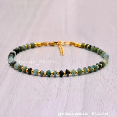 Echt Sakota Smaragd 4-5 mm Rondell facettierte Perlen Fußkettchen/Armband Sch... - Bild 1 von 4