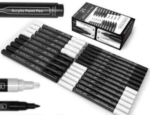 TOOLI-ART Black and White Acrylic Paint Pens 21 Markers Set 0.7mm & 3.0mm Combo