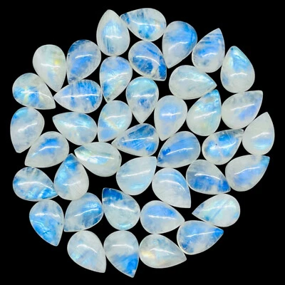 40 Pcs Natural Rainbow Blue Moonstone 13x9mm Pear Loose Cabochon Gemstones Lot - Image 1 of 4