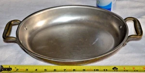 Vintage  Copper Oval Gratin Pan Roaster Handcrafted  Brass Handles 15"X9" - Picture 1 of 3