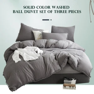 Gray Duvet Cover 2/3 Pcs Soft Bedspread Soft Duvet Bedding Sets Twin-King Size - Picture 1 of 14