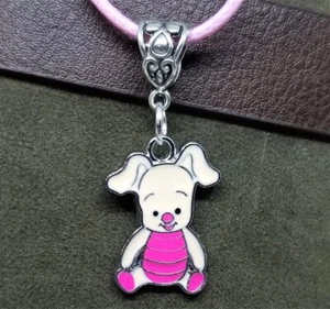 Piglet Charm Necklace on Pink Rolled Cord - Picture 1 of 2