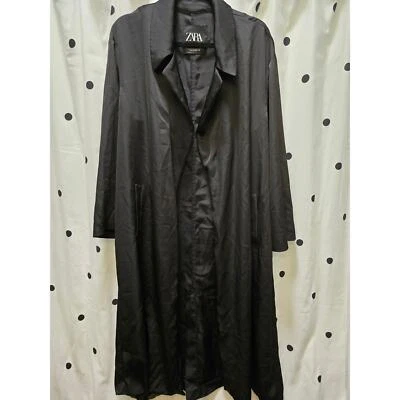 Black long open front satin Zara trench coat XL - Image 1 of 4