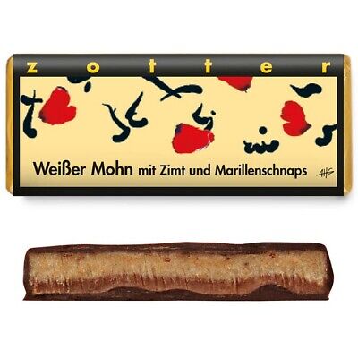 Zotter Handg Schokolade Weißer Mohn Mit Zimt + Marillenschnaps 70g (100g=5,86€) • 4.10€