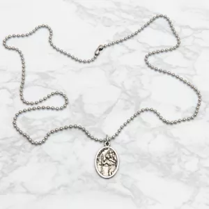 Saint St Christopher Silver Plated Italian Medal Pendant Necklace 24" Chain - Picture 1 of 6
