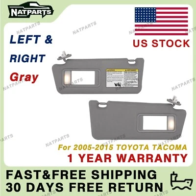 Pair Gray Sun visor w/ Light for Toyota Tacoma 2005-2015 LH RH 7432004210B0 - Image 1 of 4