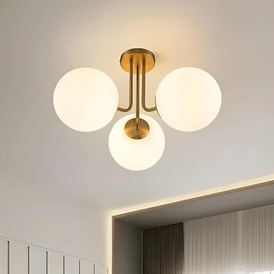 3-Light Globe Ceiling Light, Gold Mid Century Modern Ceiling Light - Image 1 of 4