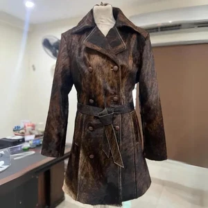 Handgefertigter Rindsleder Trenchcoat für Damen, Vintage braune Jacke, - Bild 1 von 4