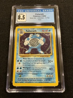 Pokemon Poliwrath Holo 13/102 from Base Set Unlimited in a CGC 8.5 !! - Image 1 of 2