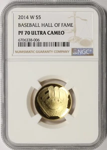 2014-W Gold Baseball Hall of Fame $5 NGC PF70 Ultra Cameo - Picture 1 of 4