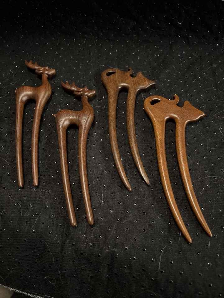 4 palos de madera en forma de U horquillas francesas de madera tallada hechas a mano Foto 1 de 4