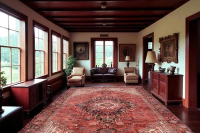 Vintage Semi Antique Caucasian Heris 8'9 x 11'7 Handmade Wool Area Rug 9 x 12 - Image 1 of 4