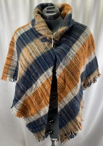 Poncho con flecos Marc New York para mujer OS NUEVO CON ETIQUETAS azul, marrón, naranja a cuadros - Imagen 1 de 7